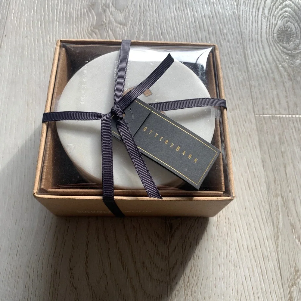 Pottery Barn New Alphabet Marble & Wood Coasters Set of 4‎ Monogram Initial C